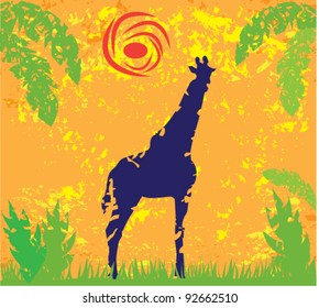 vector grunge giraffe on grunge background