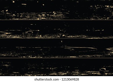 Vector grunge gold wooden texture isolated on black. Patina scratch golden background.
