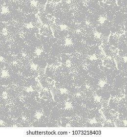 Vector grunge grey texture with silhouettes of small leaves, branches. Organic seamless pattern, natural background