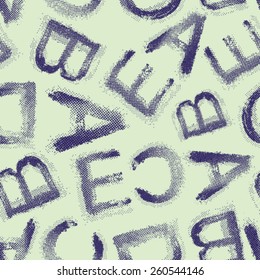 Vector grunge halftone alphabet seamless background.