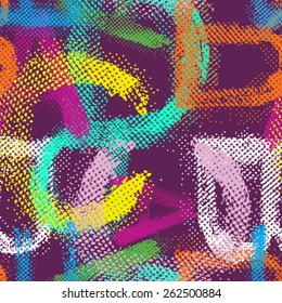 Vector grunge halftone alphabet seamless background.
