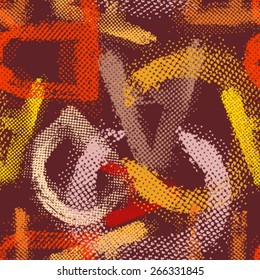 Vector grunge halftone alphabet seamless background.