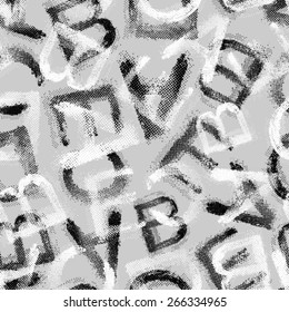 Vector grunge halftone alphabet seamless background.