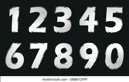 Vector Grunge Halftone Numbers Set.