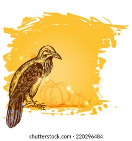 Vector grunge Halloween background with raven