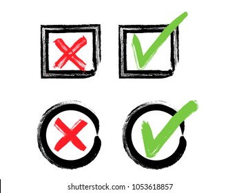 Vector grunge hand drawn check marks and check boxes icons