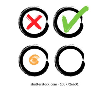 Vector grunge hand drawn check marks and check boxes icons