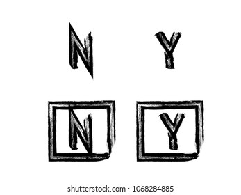 Vector grunge hand drawn check marks and check boxes icons