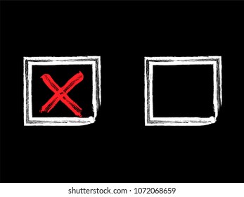 Vector grunge hand drawn check marks and check boxes icons