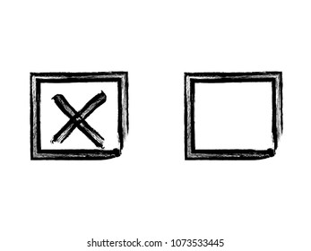 Vector grunge hand drawn check marks and check boxes icons