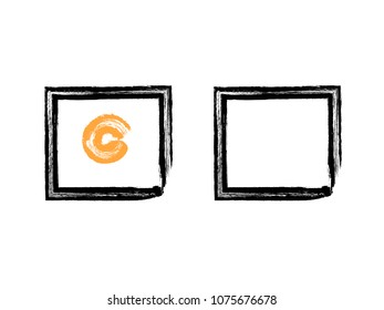 Vector grunge hand drawn check marks and check boxes icons