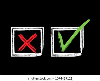 Vector grunge hand drawn check marks and check boxes icons