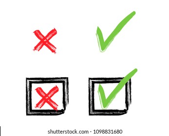 Vector Grunge Hand Drawn Check Marks And Check Boxes Icons