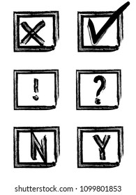 Vector grunge hand drawn check marks and check boxes icons