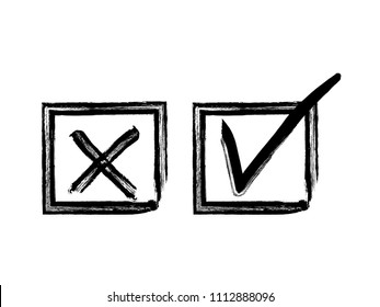 Vector grunge hand drawn check marks and check boxes icons