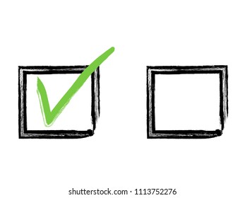 Vector grunge hand drawn check marks and check boxes icons