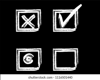Vector grunge hand drawn check marks and check boxes icons