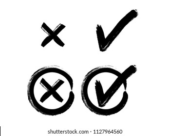 Vector grunge hand drawn check marks and check boxes icons