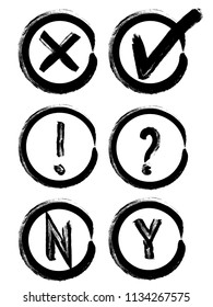 Vector grunge hand drawn check marks and check boxes icons