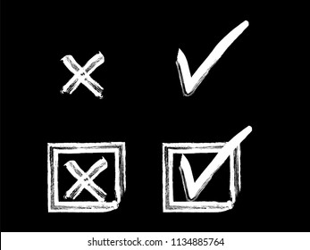 Vector grunge hand drawn check marks and check boxes icons