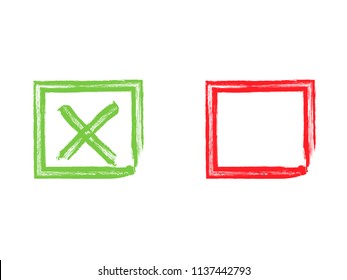 Vector grunge hand drawn check marks and check boxes icons
