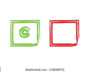 Vector grunge hand drawn check marks and check boxes icons