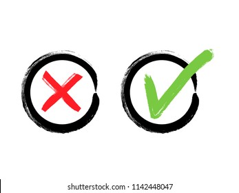 Vector grunge hand drawn check marks and check boxes icons