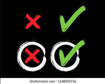 Vector grunge hand drawn check marks and check boxes icons