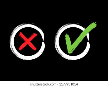 Vector grunge hand drawn check marks and check boxes icons