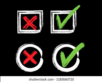 Vector grunge hand drawn check marks and check boxes icons