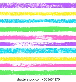 Vector grunge hand drawn colorful abstract stripe seamless pattern. Pop art ink fabric texture. Blue, purple, pink, yellow fashion abstract background in 80s-90s color cartoon style.