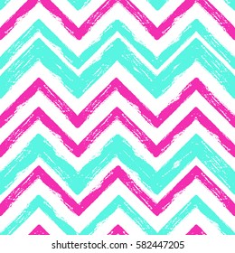 Vector grunge hand drawn colorful abstract stripe seamless pattern. Pop art ink fabric texture. Blue, pink fashion abstract background in 80s-90s color cartoon style.