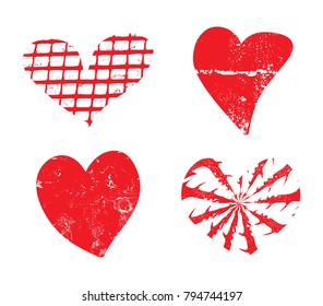 Vector grunge heart icons.Romantic love symbols.Design elements for Valentines day.