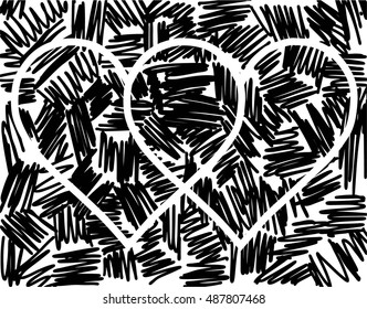 Vector grunge  heart scribbled with lines texture for greeting cards and Valentine