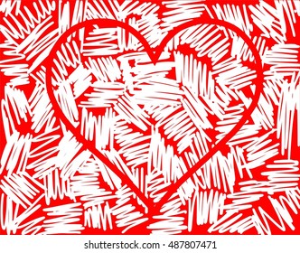 Vector grunge  heart scribbled with lines texture for greeting cards and Valentine
