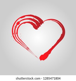 Vector grunge Heart shape frame with brush painting isolated on gray background
