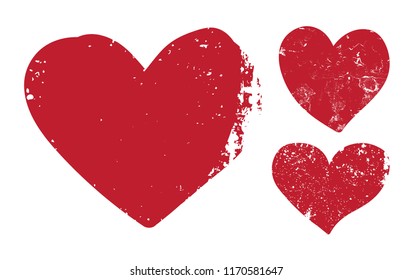 Vector grunge hearts.Set of distressed hearts.