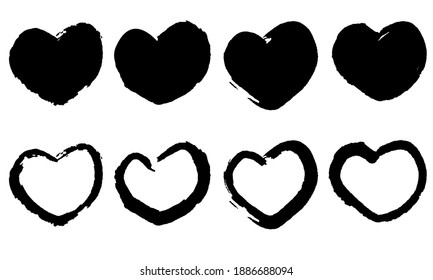 Vector grunge hearts isolated on white background. Symbol of St. Valentine's day. Love concept. Greeting cards elements. 