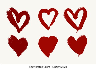 Vector Grunge Hearts Set. Vector Handdrawn Hearts. Vector Handdrawn Hearts Set. Blood Imitation Hearts Set.