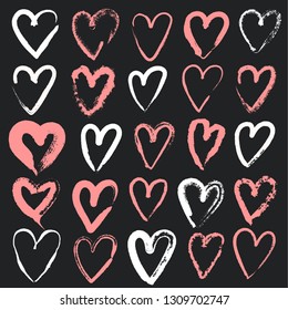 vector grunge hearts set, Valentine day, illustration vintage design element. Love post card.