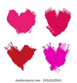 El vector grunge corazones para el texto. Ataques rojos de pincel rosado por San Valentín. Una mancha de pintura con tinta sobre un fondo blanco. Para diseño de banner y postales.