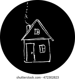 Vector Grunge House Icon. White silhouette of a house on black background. Home Icon Vector. 