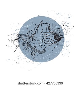 Vector grunge illustration of angry dog for T-shirt print templates and other