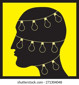 Vector grunge illustration with human head and lamps