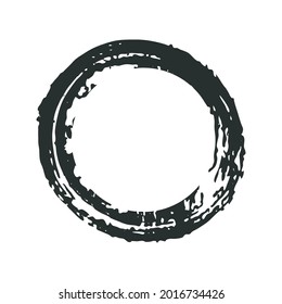 Vector grunge ink brush frame. Circle shape hand painted. One isolated element. White background