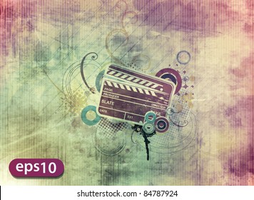 Vector grunge modern colored clapper board with white board.