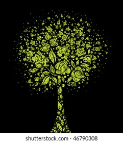 Vector grunge modern design - tree symbol from  flowers