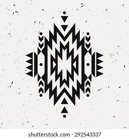 Vector grunge monochrome decorative ethnic pattern. American indian motifs. Background with black aztec tribal ornament.