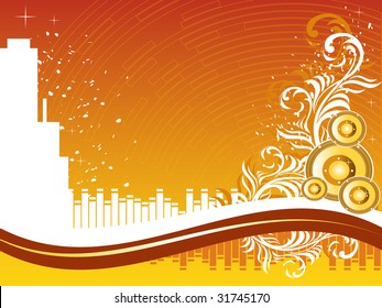 Vector Grunge Music Background with plants and stars