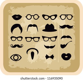 Vector grunge Mustaches and other Accessories Vector Set silhouettes